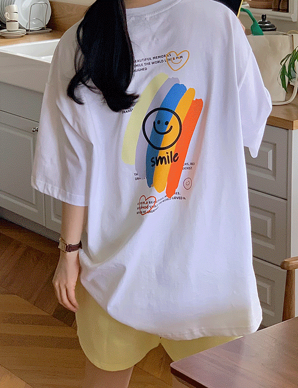 해피레인보우 박시 반팔 티셔츠 (2color) 남녀공용